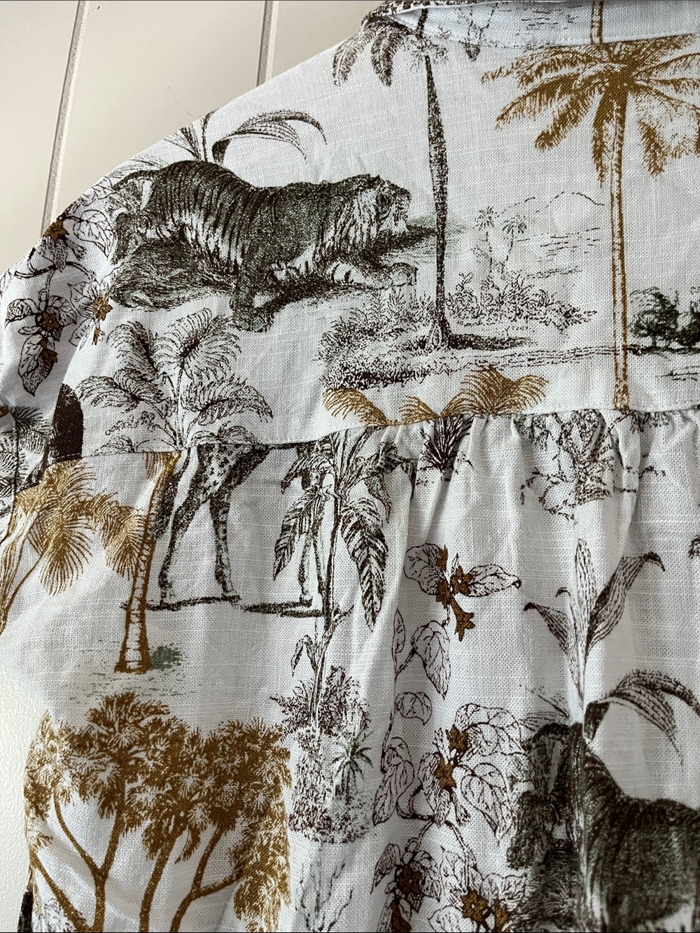 Women's Safari-Print Button Down Shirt - White with Black & Tan - Picture 13 of 14